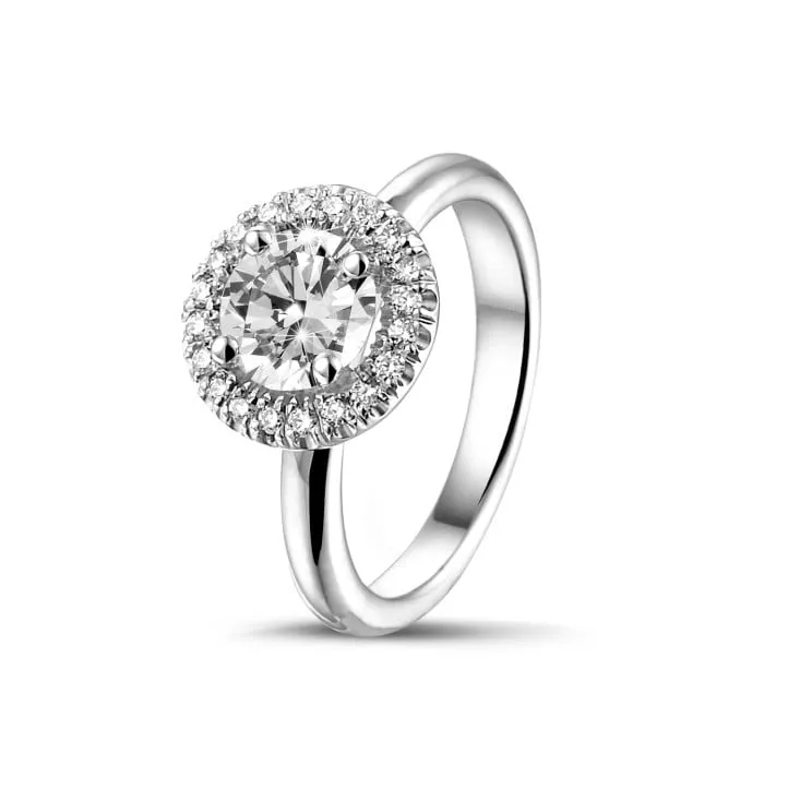 1.25 quilates halo anillo solitario en oro blanco con diamantes redondos 