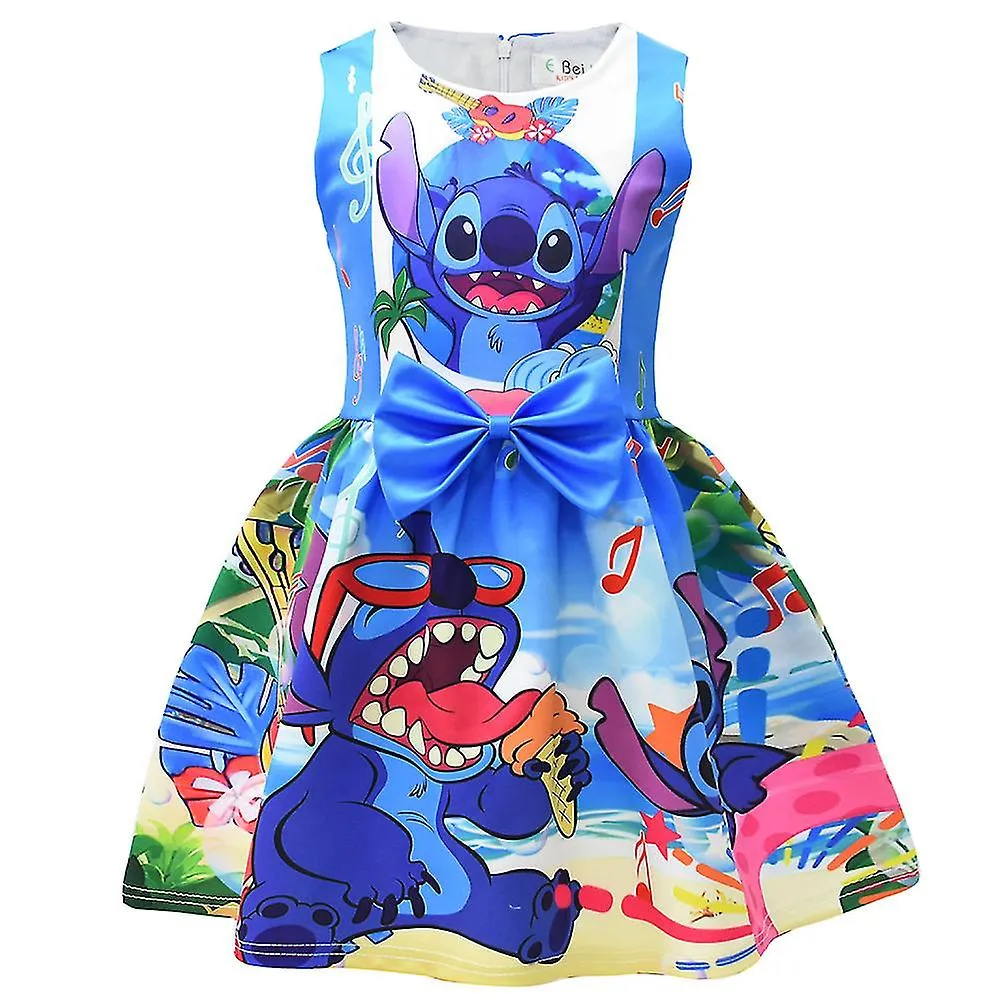 59 AñOS NIñOS NIñAS LILO Y PUNTADA DIBUJOS ANIMADOS ESTAMPADO TRAJE FALDA VESTIDO DE SKATER SIN MANGAS PRINCESA COSPLAY DISFRAZ