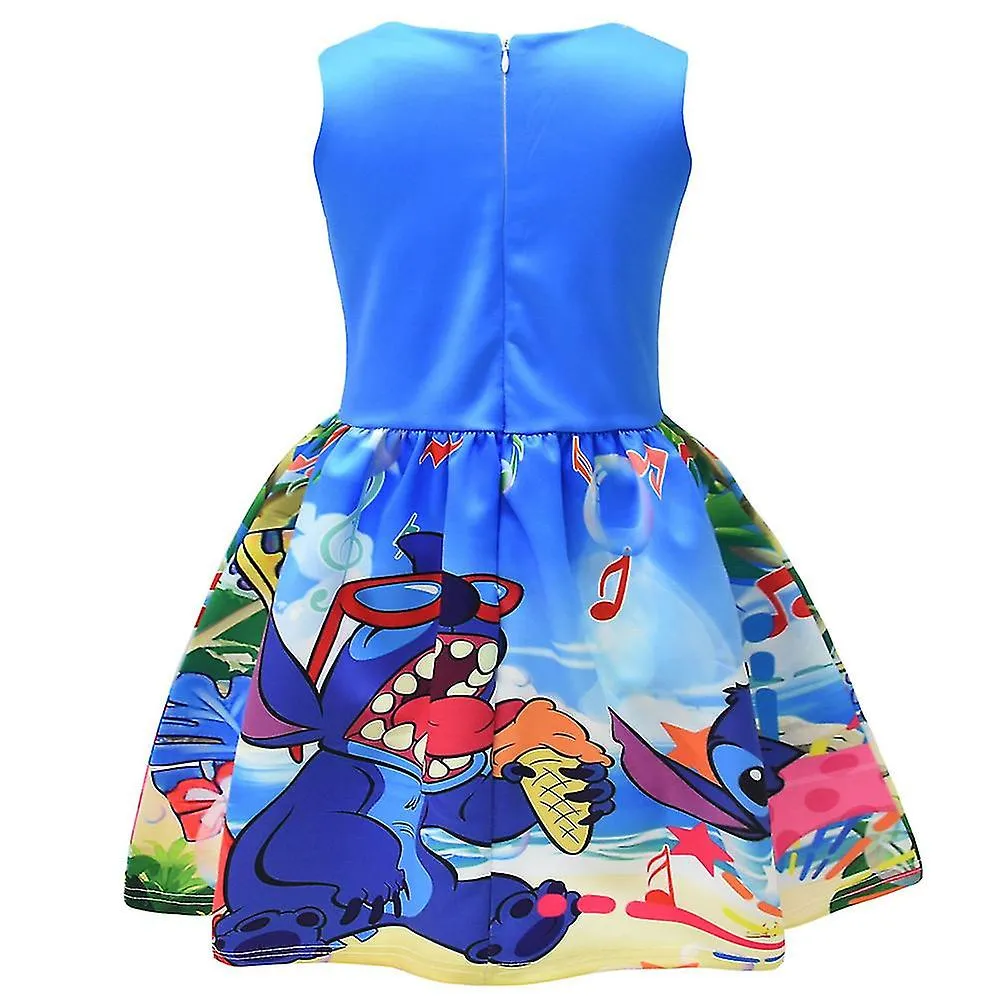 59 AñOS NIñOS NIñAS LILO Y PUNTADA DIBUJOS ANIMADOS ESTAMPADO TRAJE FALDA VESTIDO DE SKATER SIN MANGAS PRINCESA COSPLAY DISFRAZ