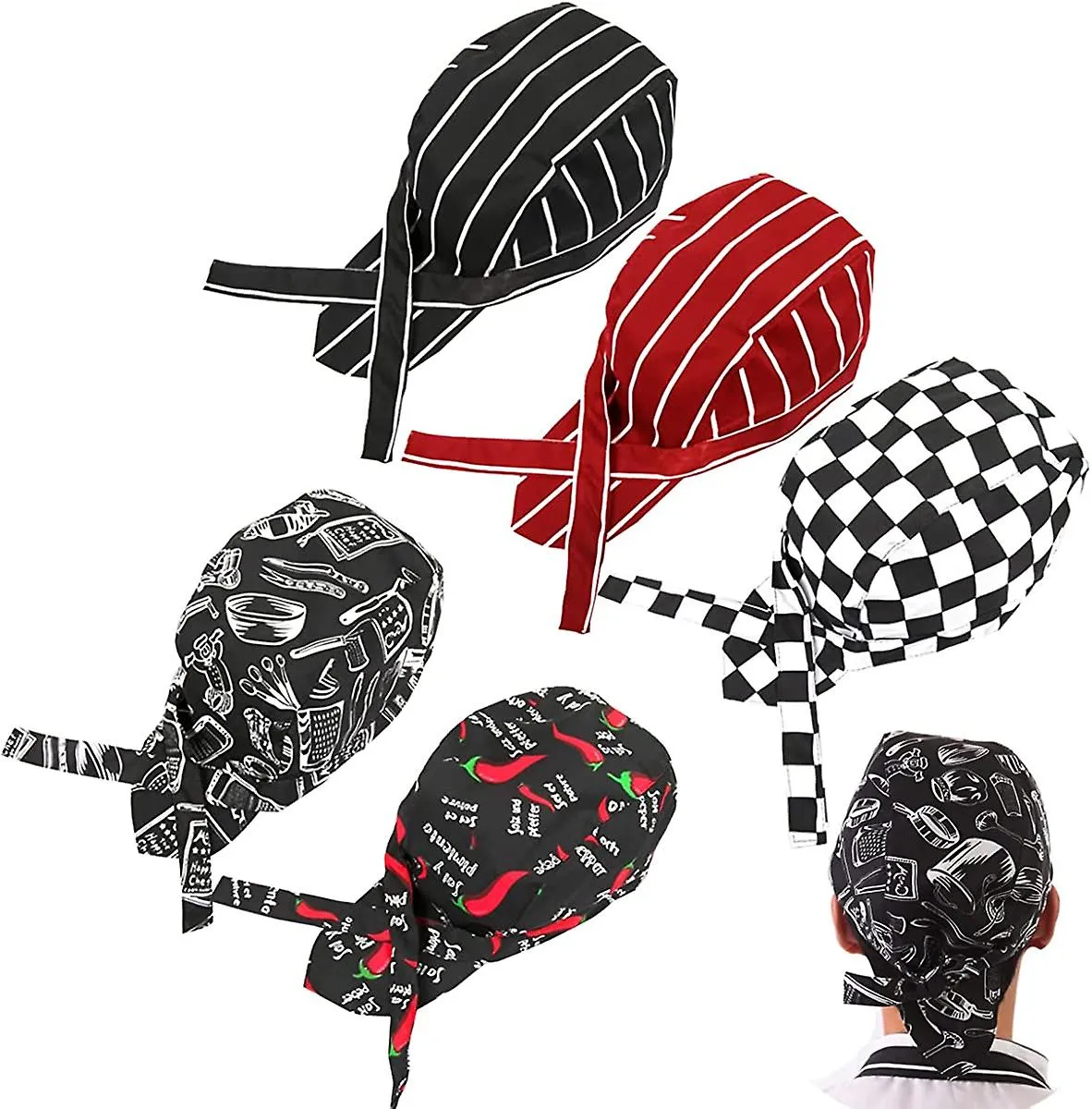 5pcs Algodón ajustable Chef Hat Japanese Chef Hat Bandana Hat Chef Bandana Cook For Kitchen Food