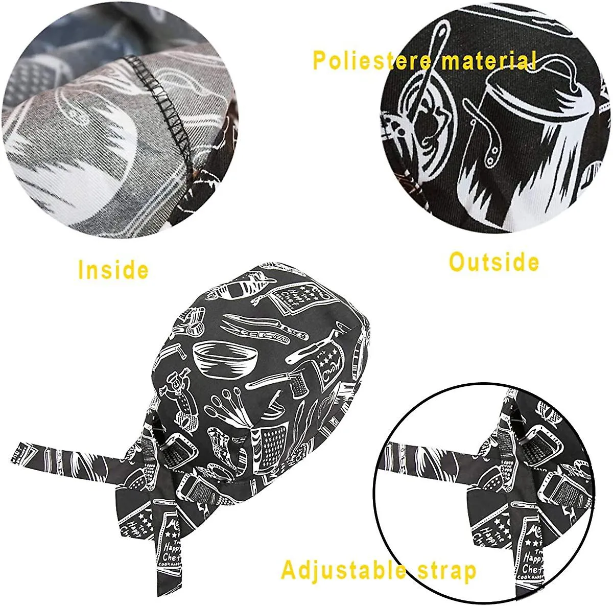 5pcs Algodón ajustable Chef Hat Japanese Chef Hat Bandana Hat Chef Bandana Cook For Kitchen Food