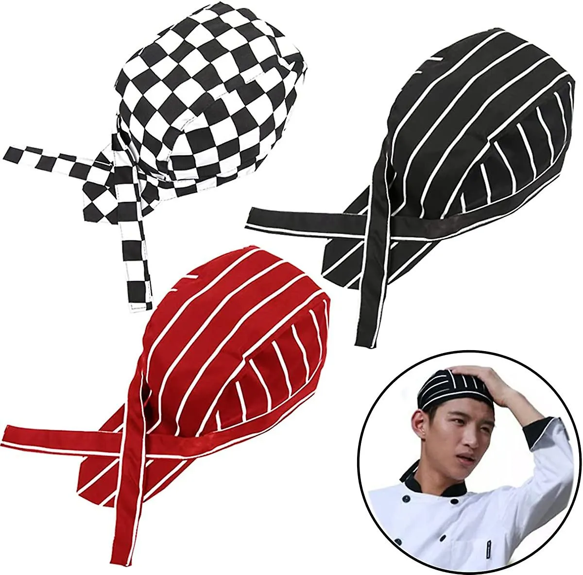 5pcs Algodón ajustable Chef Hat Japanese Chef Hat Bandana Hat Chef Bandana Cook For Kitchen Food