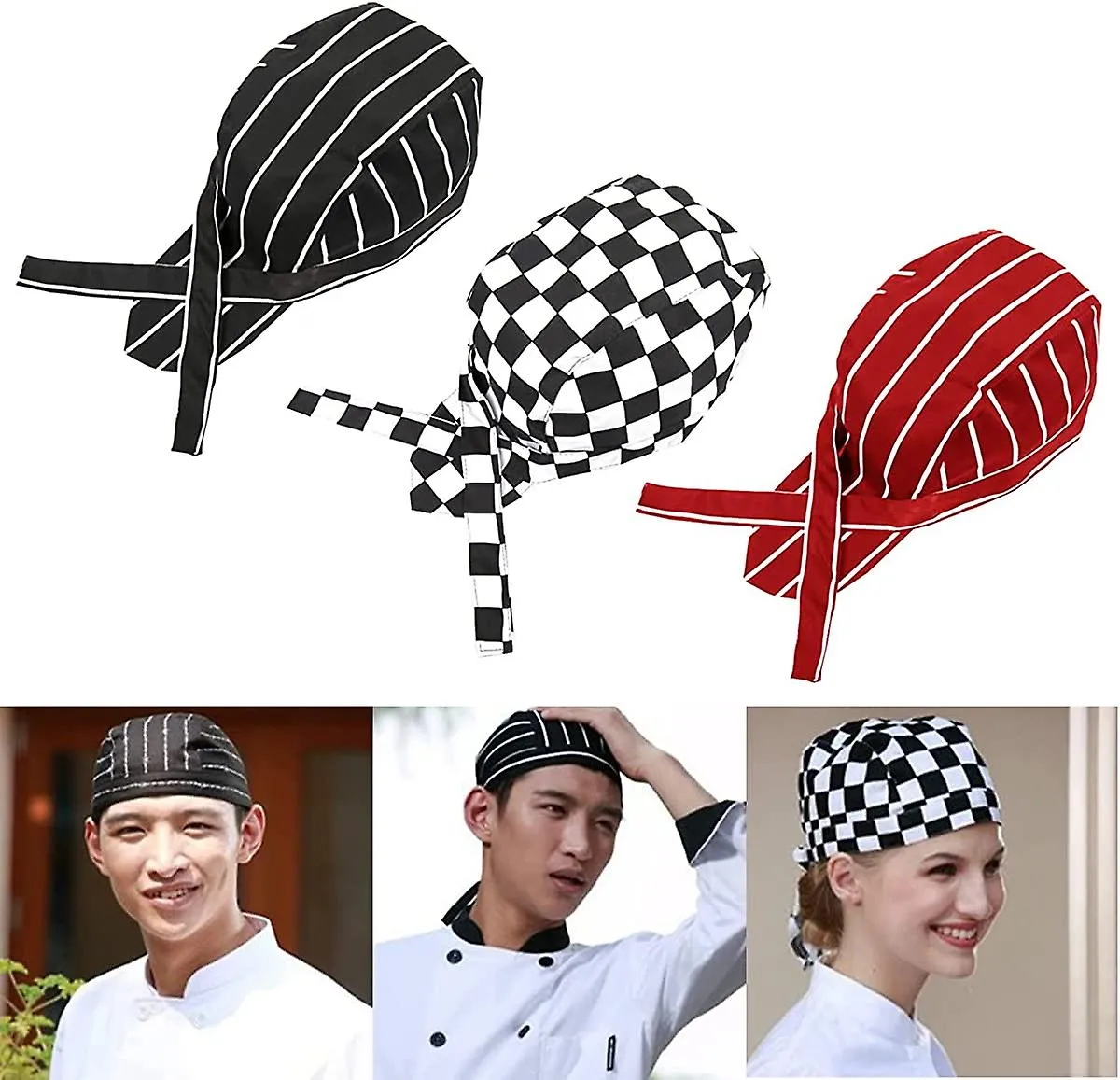 5pcs Algodón ajustable Chef Hat Japanese Chef Hat Bandana Hat Chef Bandana Cook For Kitchen Food
