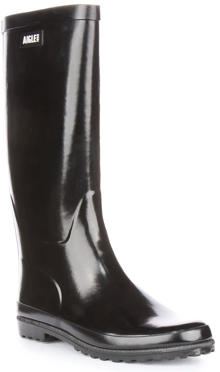 Aigle Eliosa Bota de agua de caucho natural para mujer en negro