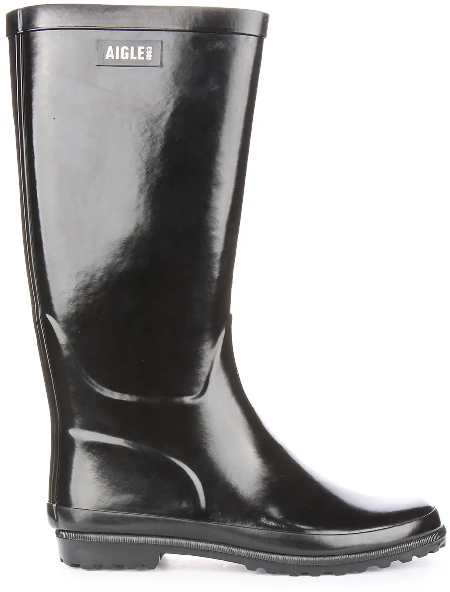 Aigle Eliosa Bota de agua de caucho natural para mujer en negro