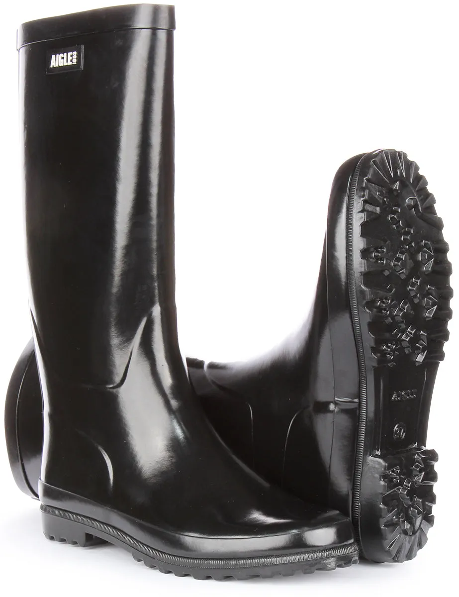 Aigle Eliosa Bota de agua de caucho natural para mujer en negro