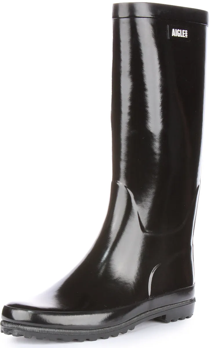 Aigle Eliosa Bota de agua de caucho natural para mujer en negro