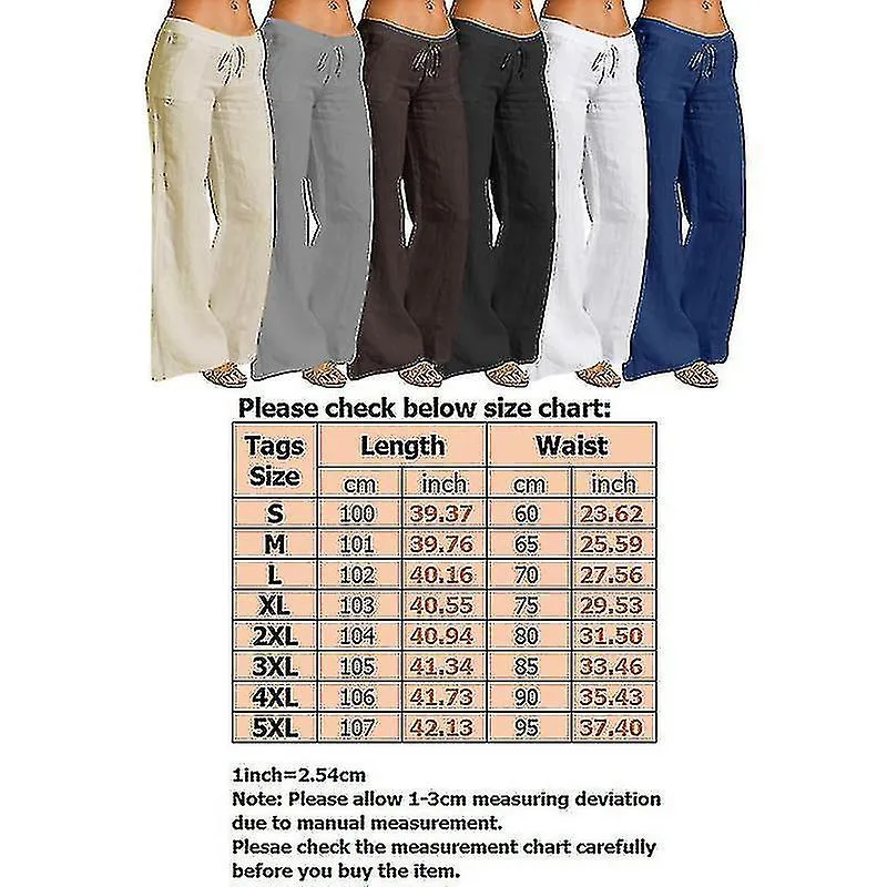 Algodón mujer Lino Pierna Ancha Pantalones Sólido Casual Elástico Cintura Larga Pantalones Largos
