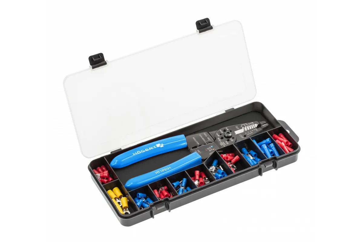 Alicates de corte con pelacables + conectores, 86 uds.
