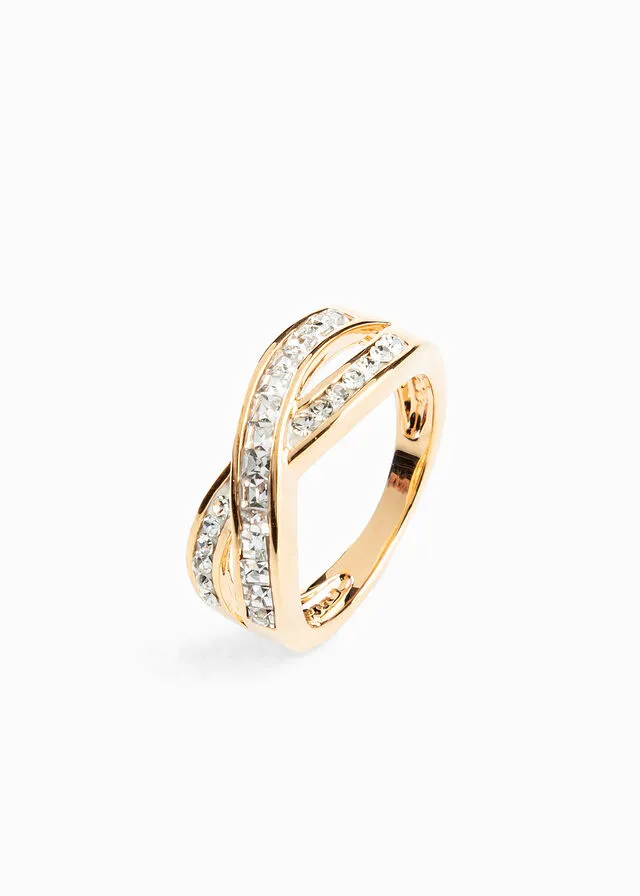 Anillo decorado con cristales Chapado en oro