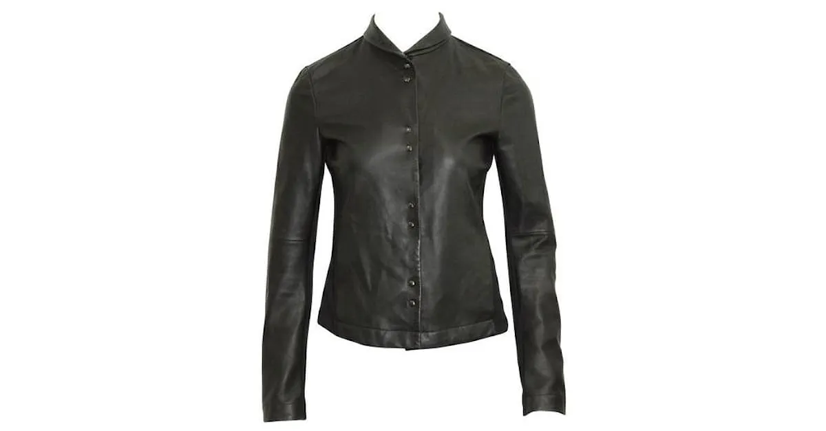Autre Marque Chaqueta de cuero y algodón negra de diseñador contemporáneo Negro 