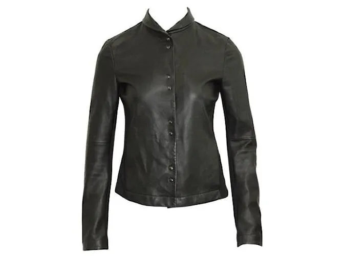 Autre Marque Chaqueta de cuero y algodón negra de diseñador contemporáneo Negro 