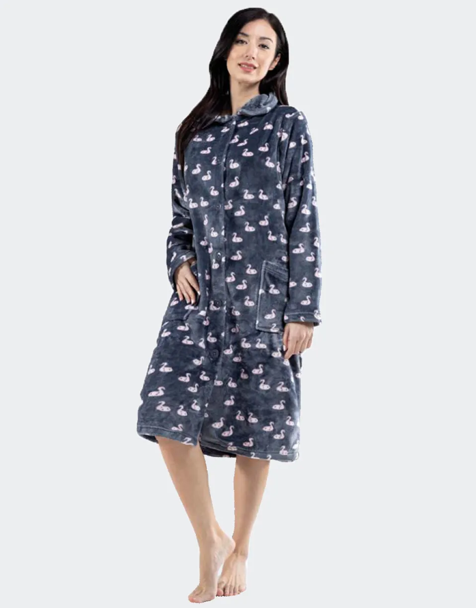 Batín mujer tela coralina estampado patitos rosas