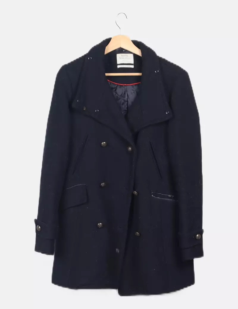Bershka Abrigo de paño azul marino
