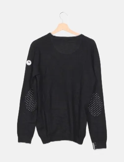 Best Italian Brand Suéter tricot negro escote pico