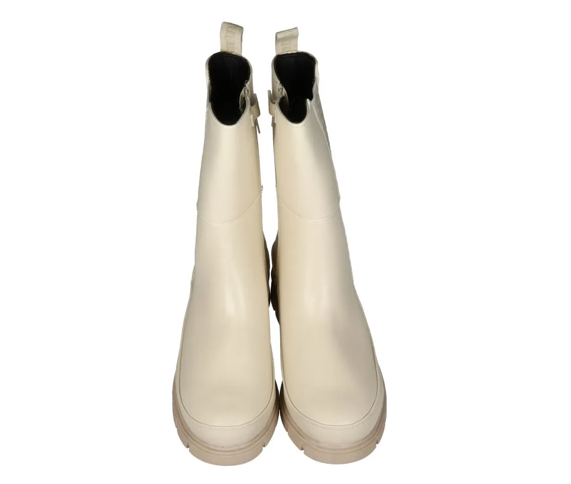 Bota Cremallera Beig Elastico Lateral Piso Goma