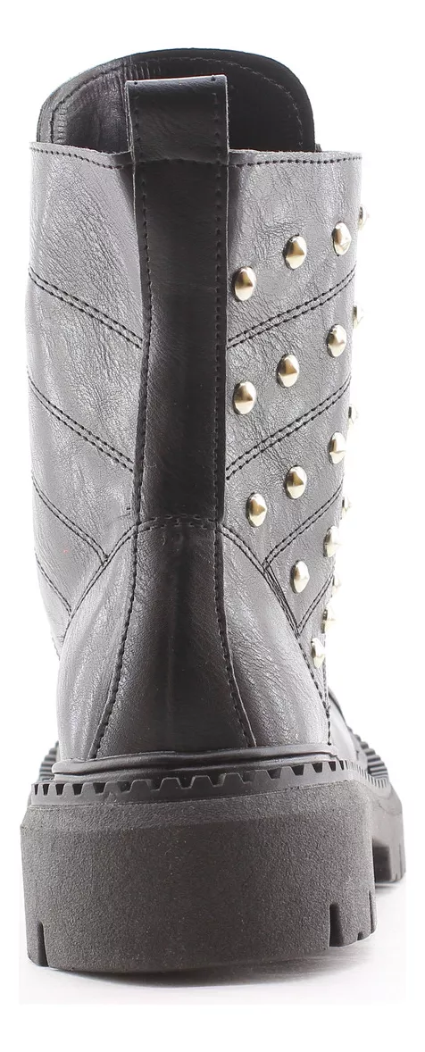 Botas Borcegos Acordonados Tachas Bajos Dama Gin Carg