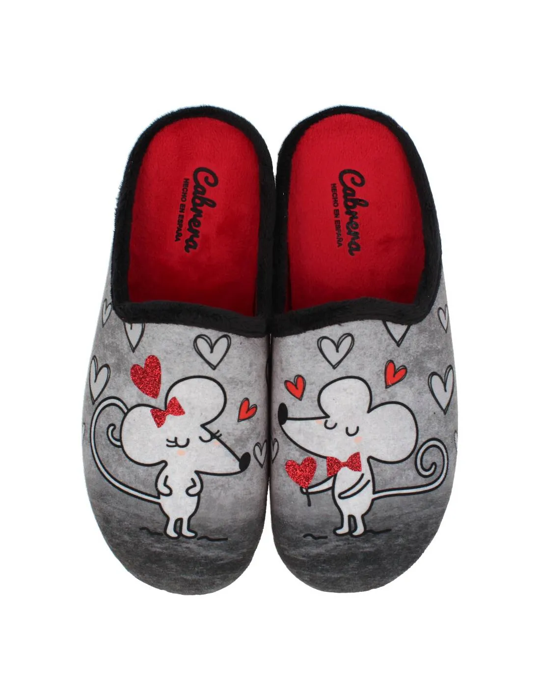 CABRERA  ZAPATILLAS DE CASA RATITA CORAZONES NEGRO
