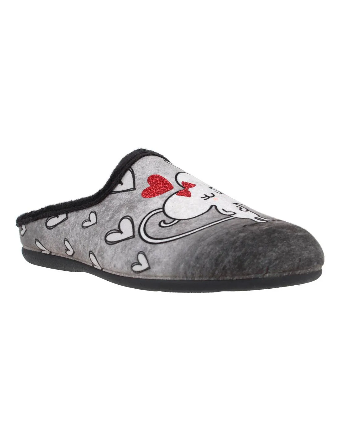 CABRERA  ZAPATILLAS DE CASA RATITA CORAZONES NEGRO