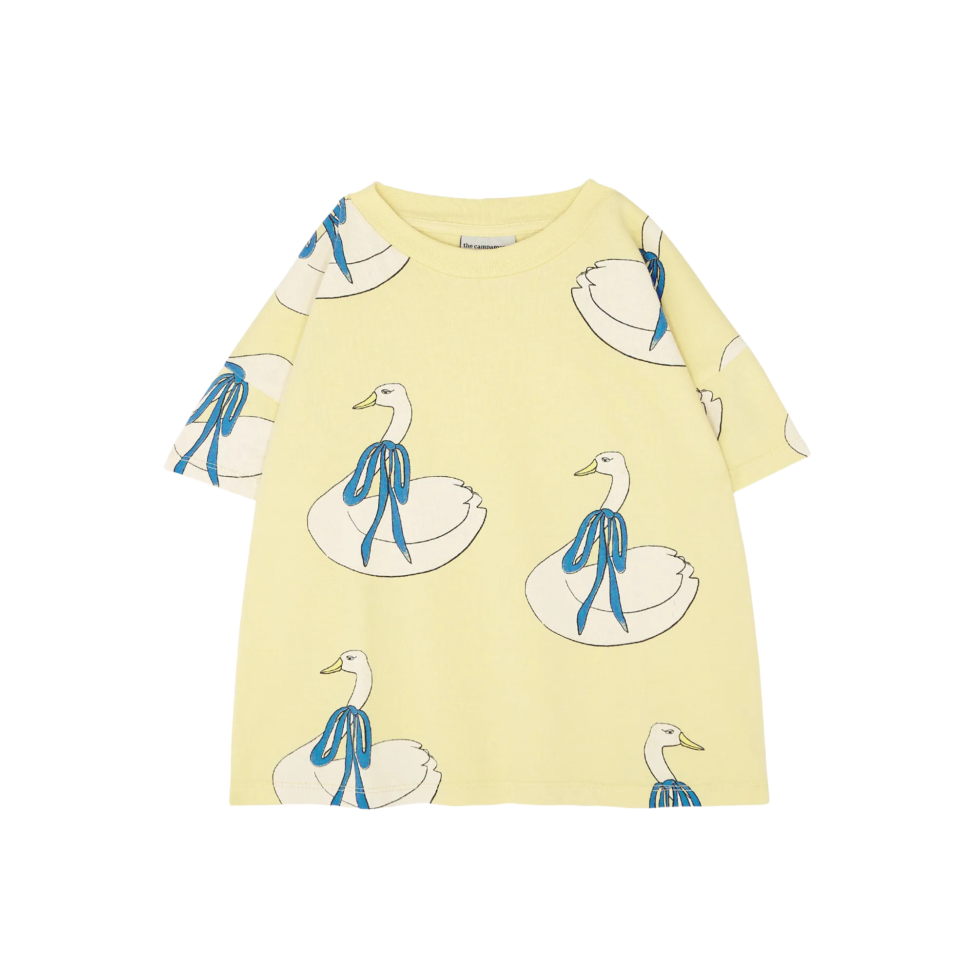 Camiseta holgada de algodón estampada con cuello redondo en amarillo