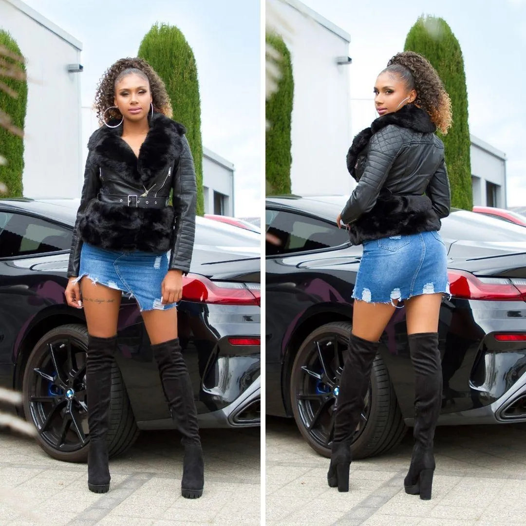 Chaqueta biker de piel negra