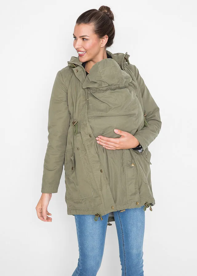 Chaqueta de porteo/chaqueta premamá con forro de punto Verde oliva