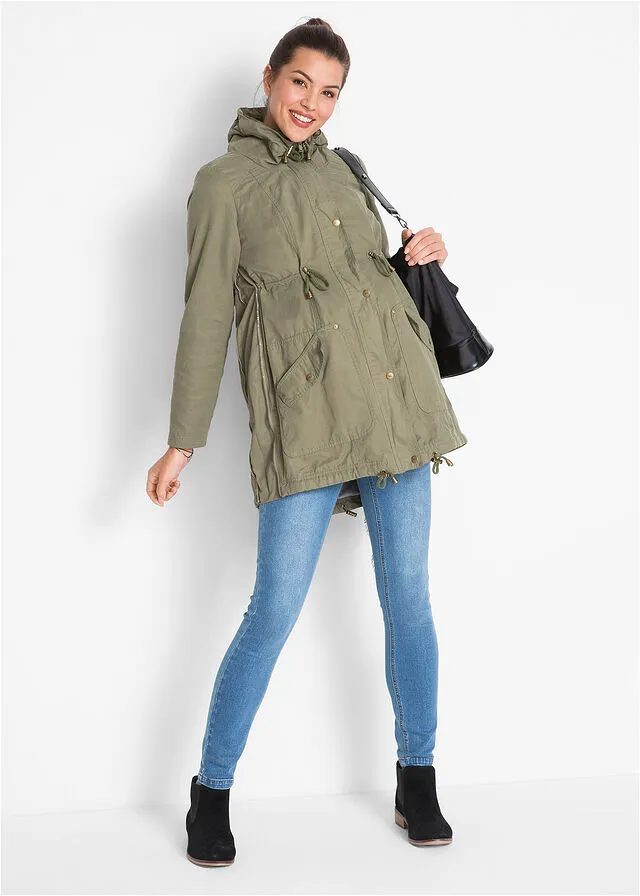 Chaqueta de porteo/chaqueta premamá con forro de punto Verde oliva