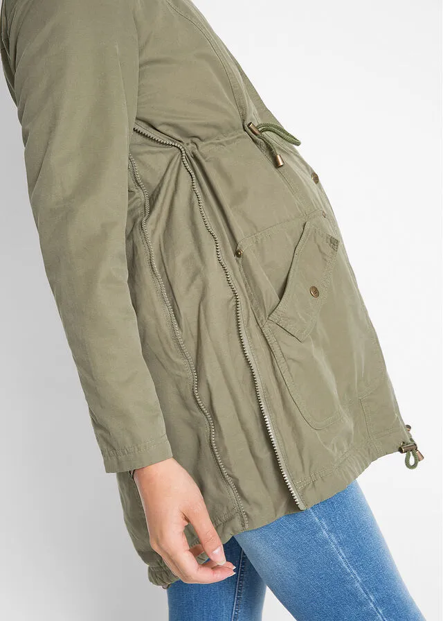 Chaqueta de porteo/chaqueta premamá con forro de punto Verde oliva