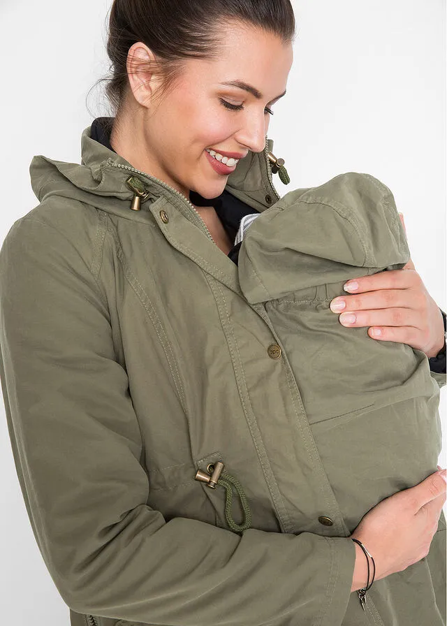Chaqueta de porteo/chaqueta premamá con forro de punto Verde oliva