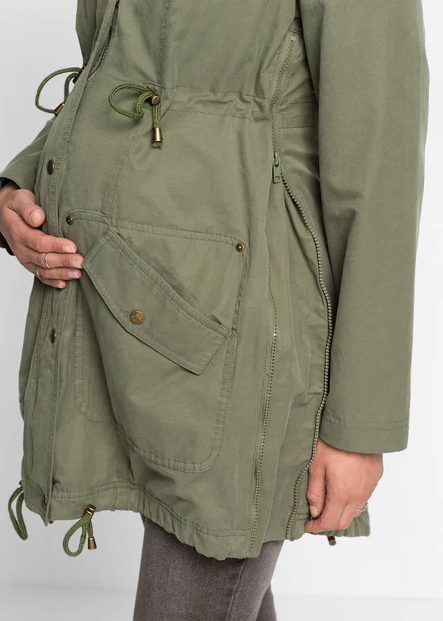 Chaqueta de porteo/chaqueta premamá con forro de punto Verde oliva