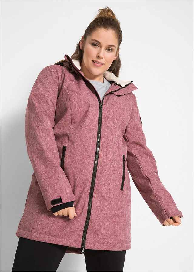 Chaqueta larga funcional impermeable para exteriores con forro polar Burdeos moteado