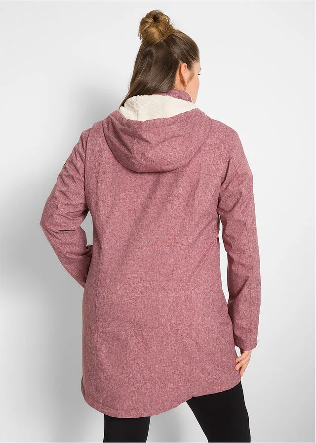 Chaqueta larga funcional impermeable para exteriores con forro polar Burdeos moteado