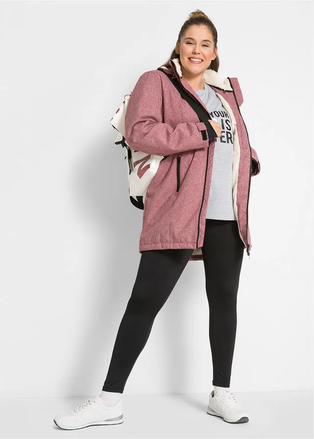 Chaqueta larga funcional impermeable para exteriores con forro polar Burdeos moteado