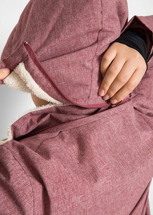 Chaqueta larga funcional impermeable para exteriores con forro polar Burdeos moteado