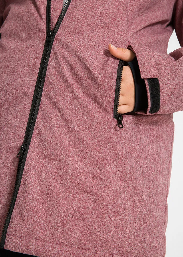 Chaqueta larga funcional impermeable para exteriores con forro polar Burdeos moteado