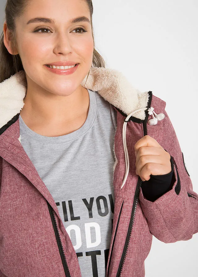 Chaqueta larga funcional impermeable para exteriores con forro polar Burdeos moteado