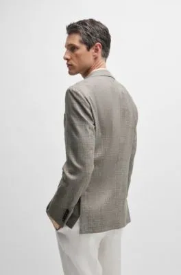 Chaqueta slim fit de seda y lana virgen a cuadros