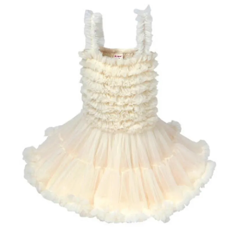 Chica Vestido de fiesta Tutu Tirantes Vestidos de niños Lindo Fantasía Boda Princesa Vestido Cumpleaños Dama de honor Disfraz 18