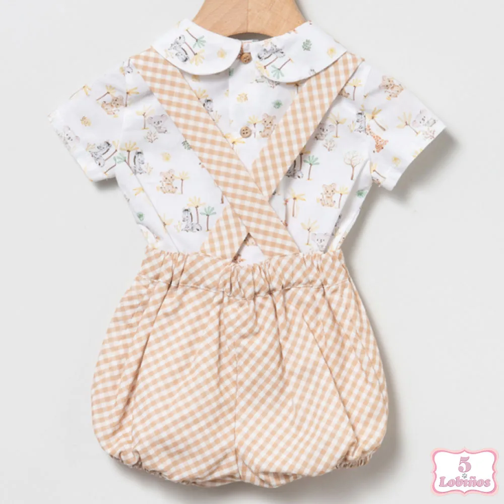 CONJUNTO BEBÉ NIÑO PETO ANIMALES TOSTADO Coco Acqua
