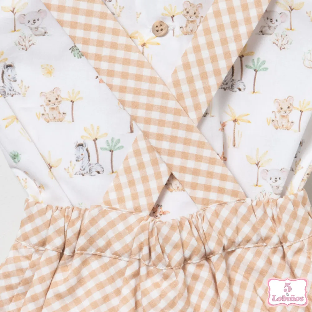CONJUNTO BEBÉ NIÑO PETO ANIMALES TOSTADO Coco Acqua