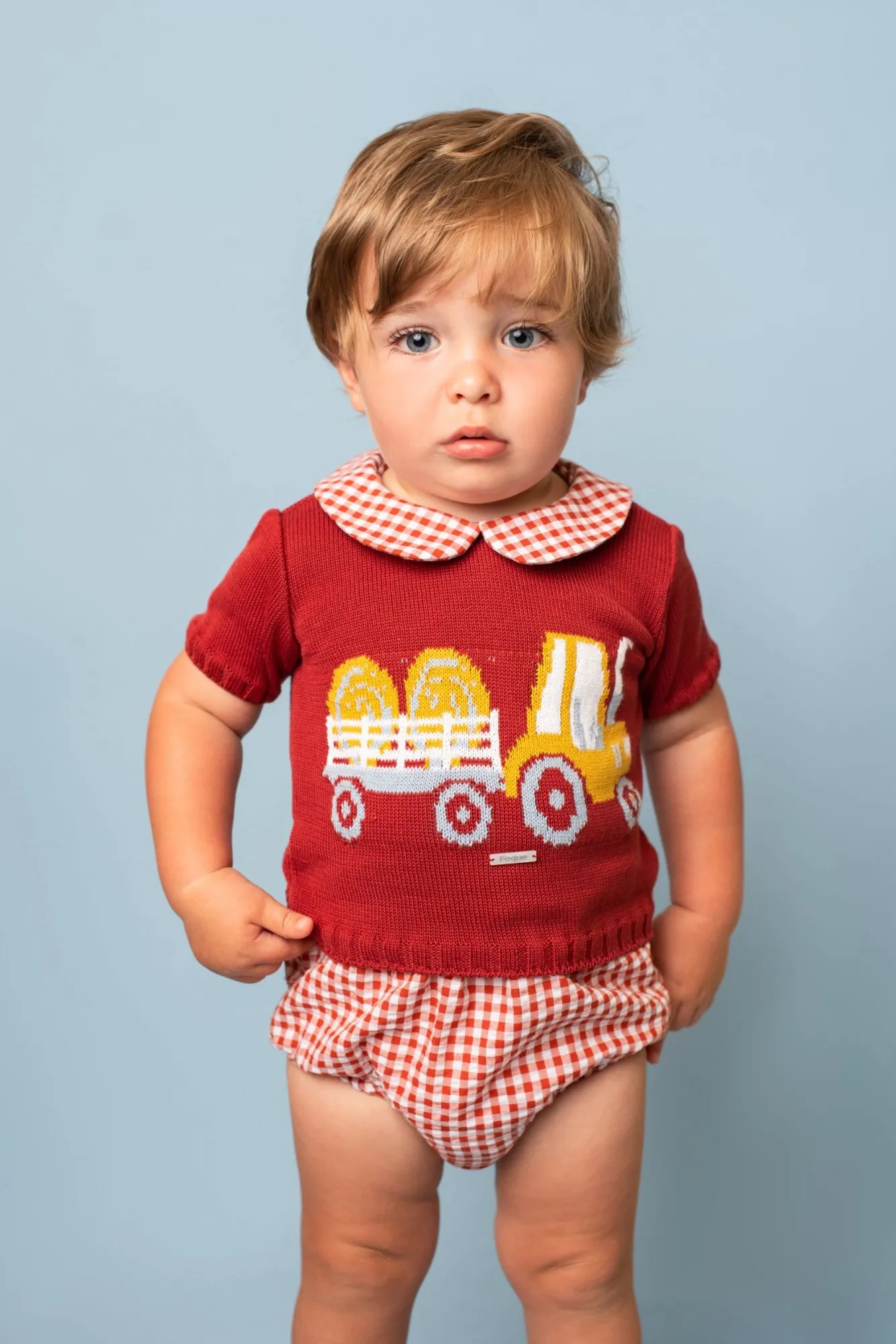 Conjunto bebé niño. Suéter y braguita Colección Tractor