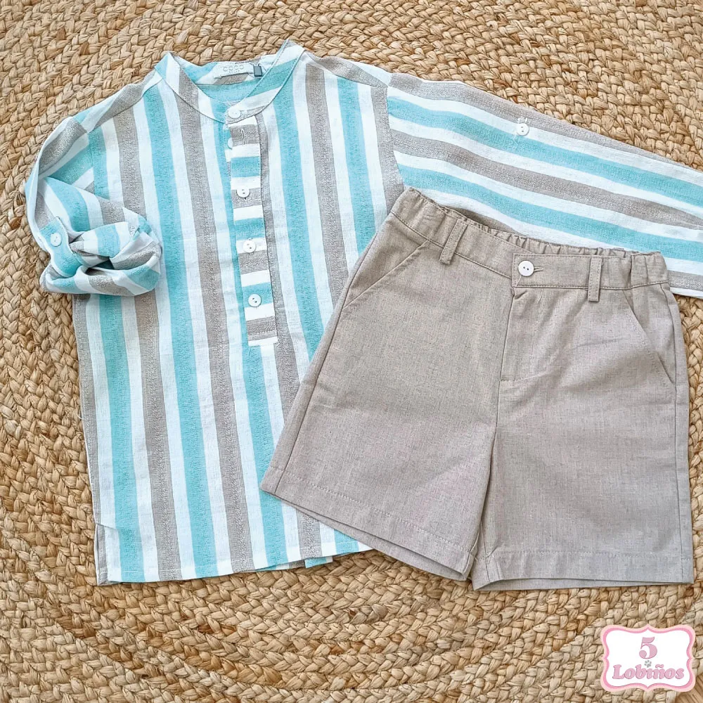 CONJUNTO NIÑO RAYAS TURQUESA Coco Acqua