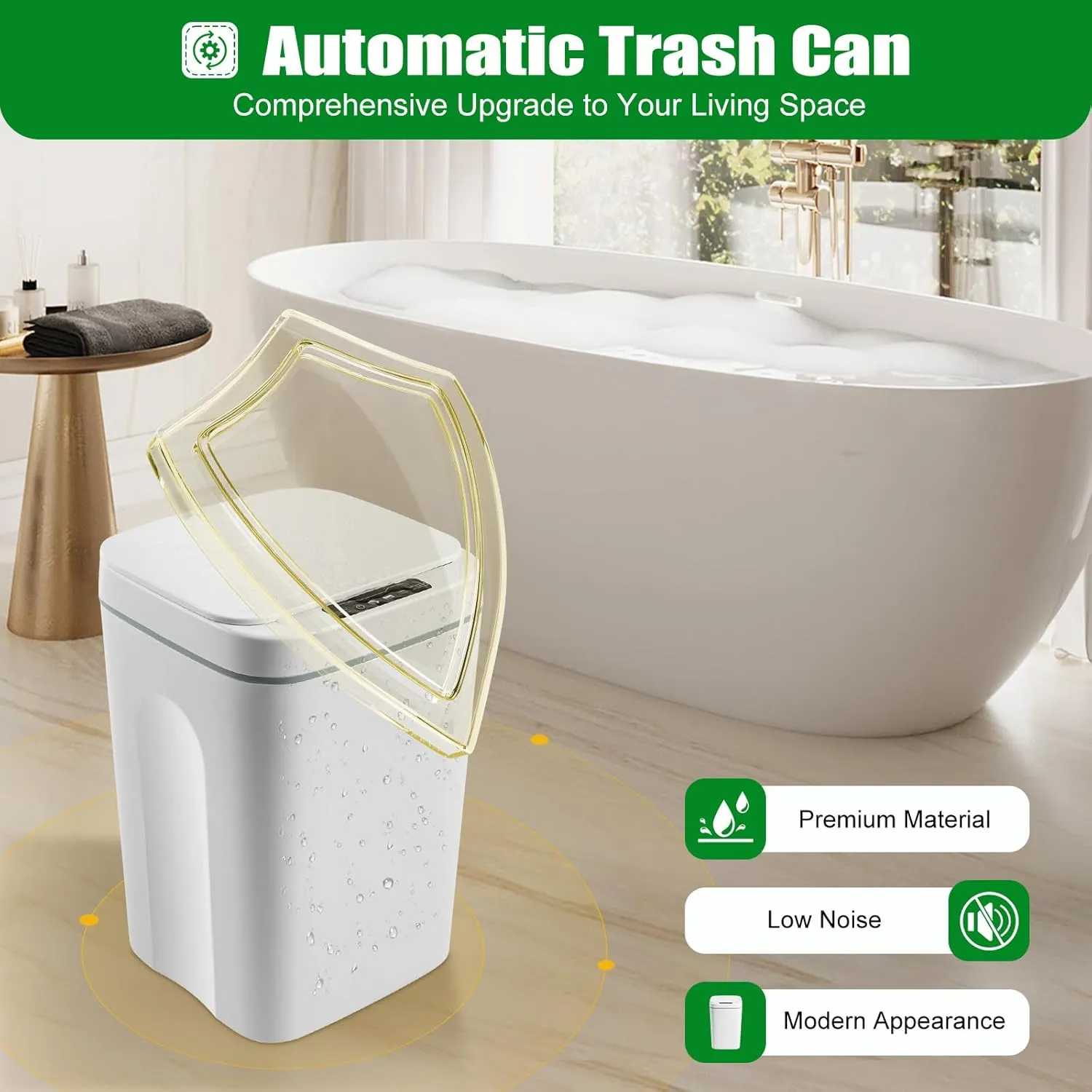 Cubo de basura automático de 16 L  con sensor inteligente  cubo de basura para cocina  sin contacto  para baño/oficina  plástico