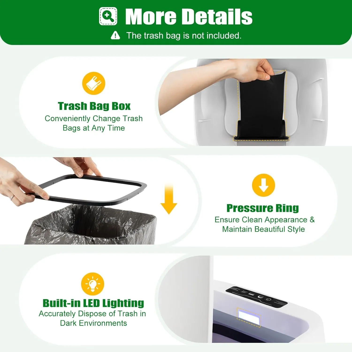 Cubo de basura automático de 16 L  con sensor inteligente  cubo de basura para cocina  sin contacto  para baño/oficina  plástico