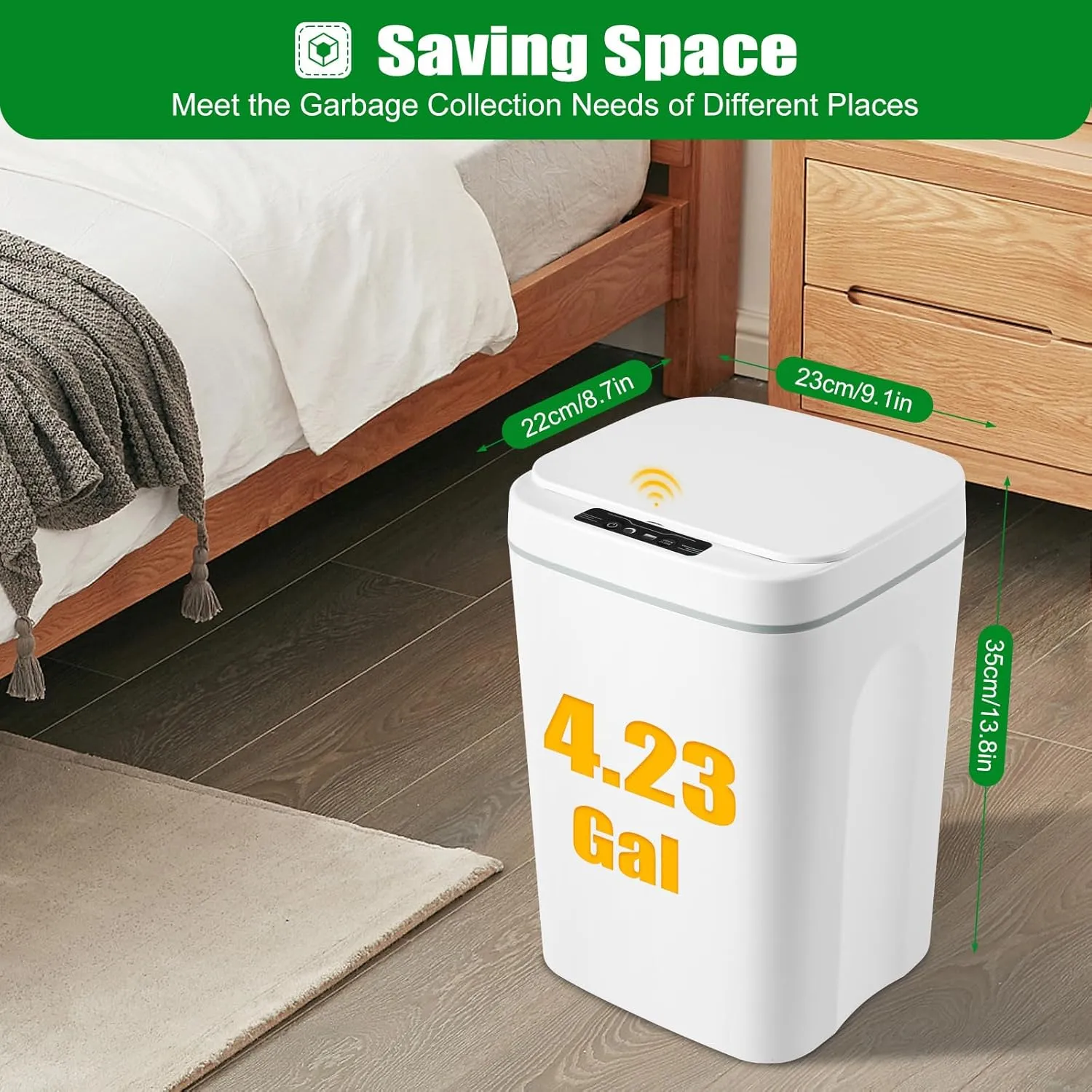 Cubo de basura automático de 16 L  con sensor inteligente  cubo de basura para cocina  sin contacto  para baño/oficina  plástico