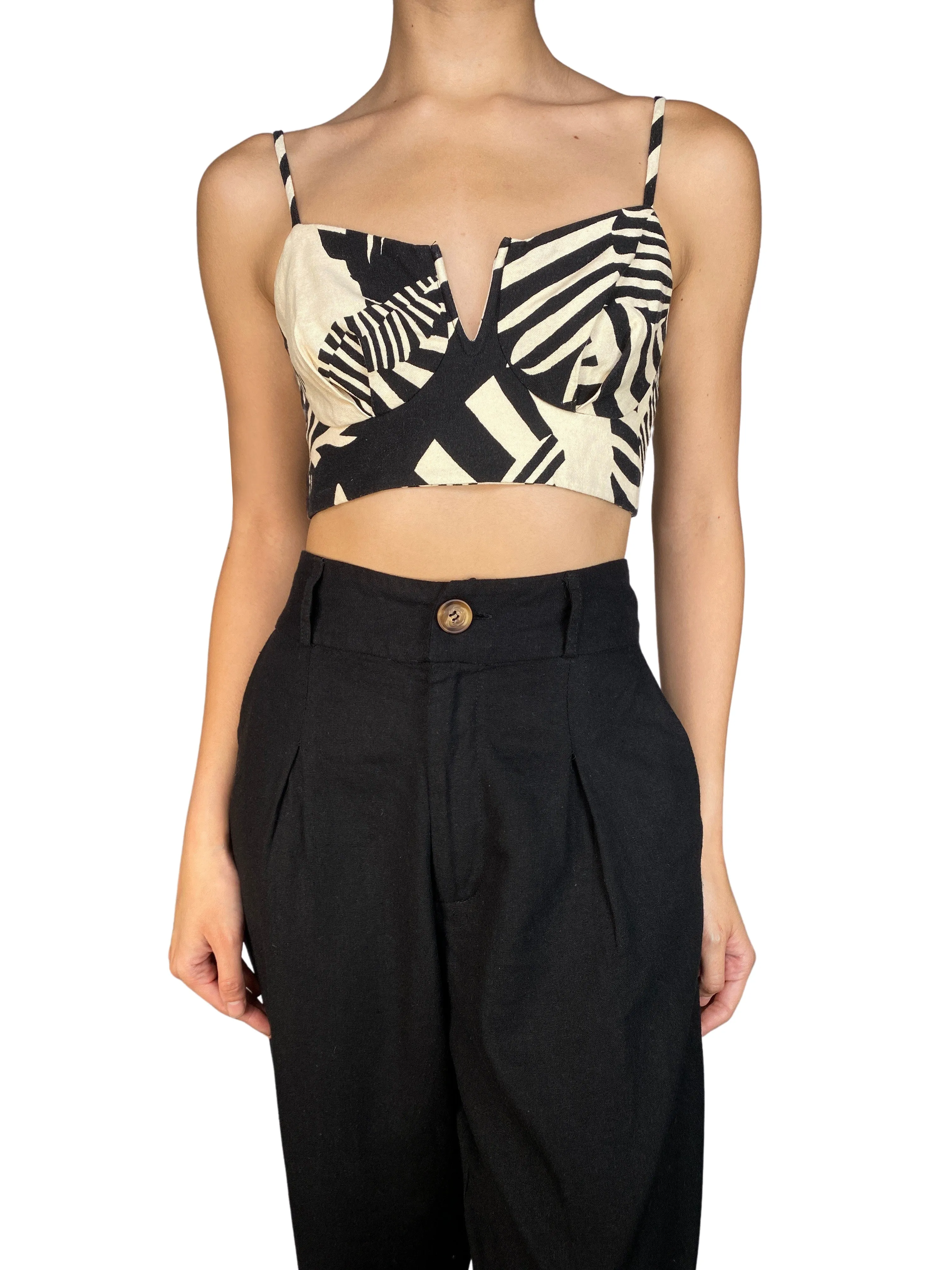 FARM RIO Crop Top Negro Y beige