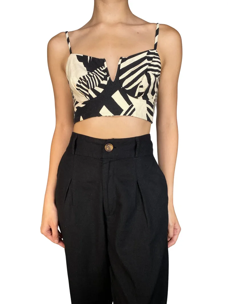 FARM RIO Crop Top Negro Y beige