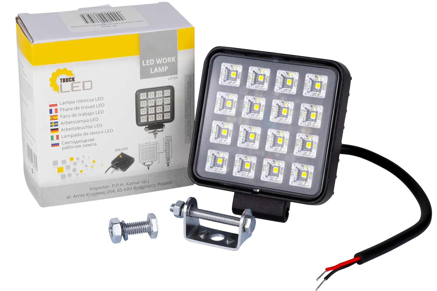 Faro de trabajo 16x LED TruckLED L0154 cuadrado con interruptor
