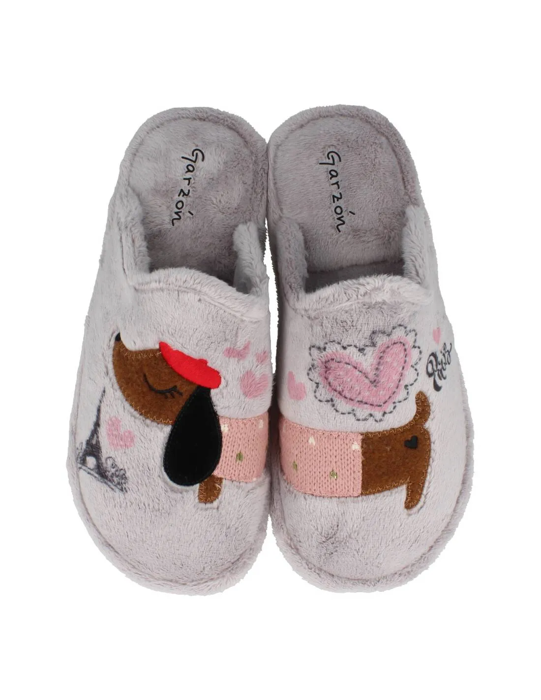 GARZóN  ZAPATILLA CASA EVA PERRITA PARíS GRIS PERLA