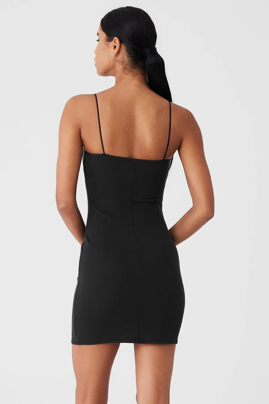 GODDESS RIBBED SPAGHETTI STRAP DRESS  BLACK
